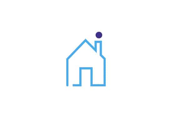 Logo of blue house with a purple dot over the chimney