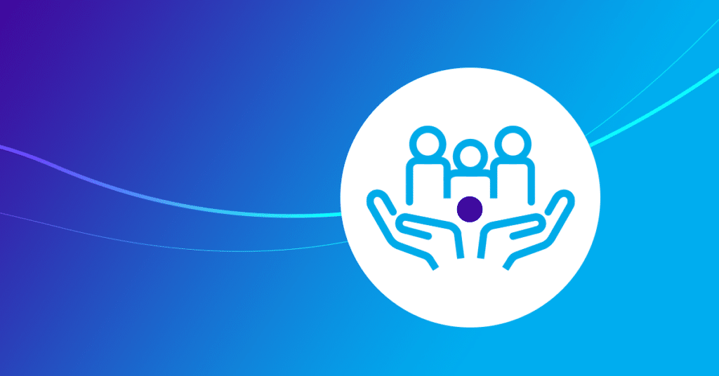 graphic depicting open hands holding people