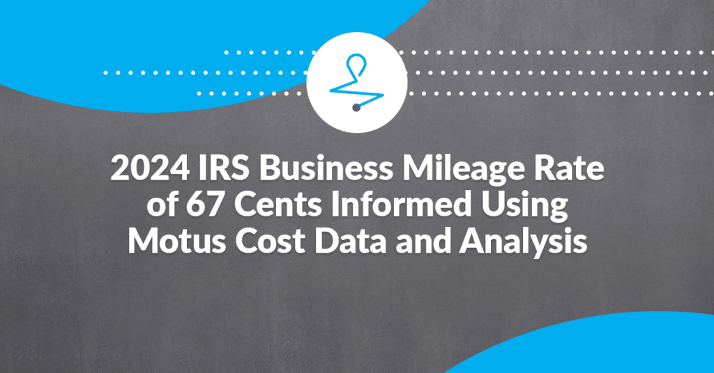 graphic stating "2024 IRS Business mileage rate of 67 cents informed using Motus cost data and analysis"