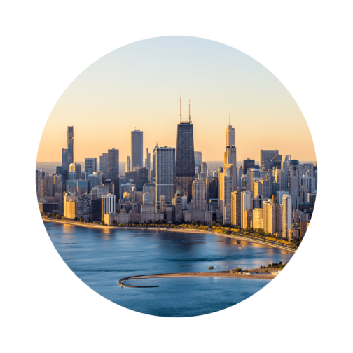 City skyline overlooking water