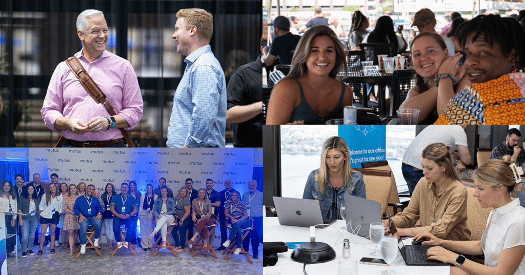 collage of employees interacting at Motus events