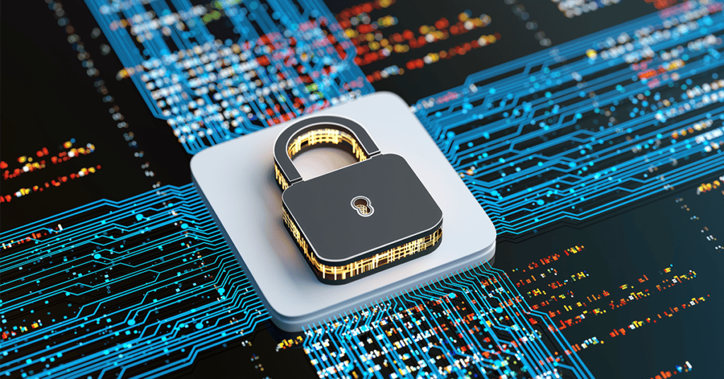 image of a padlock on circuitry, evoking The Security Tradeoffs of BYOD and Potential BYOD Security Solutions
